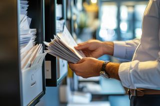 Foto: Mann sortiert Akten